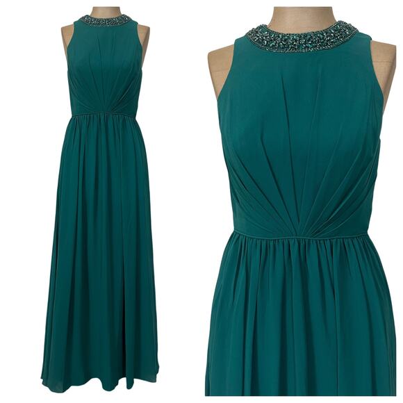 Ieena Mac Duggal size 4 Maxi Gown Green Jewel Neckline Formal Dress NWT - Picture 1 of 6